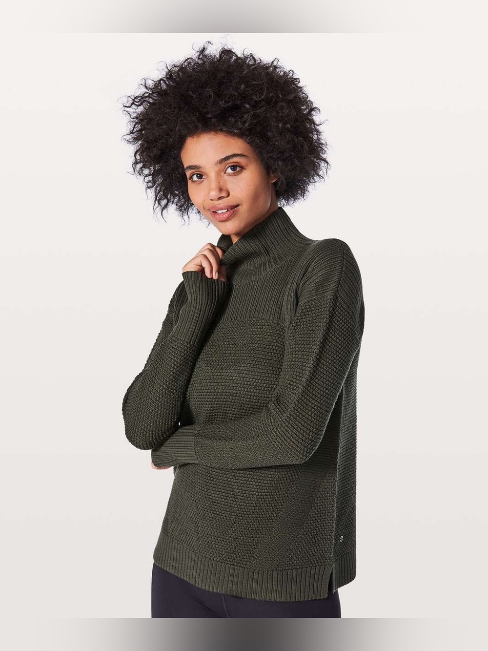 Lululemon Warm & Restore Sweater Dark Olive Green Merino Wool Turtleneck Knit 8